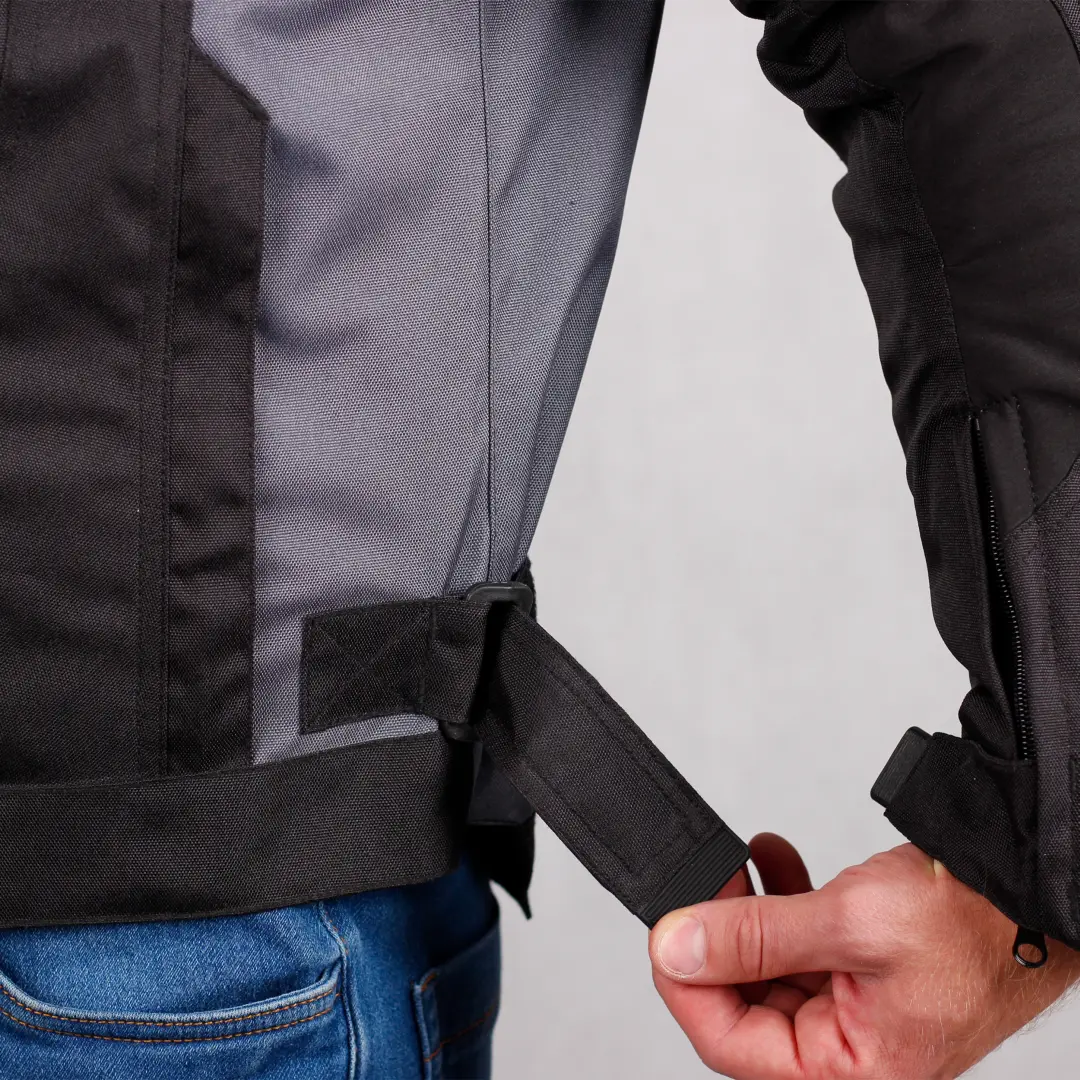 Regulacja w pasie kurtki motocyklowej HUSAR HORNET szaro-czerwonej